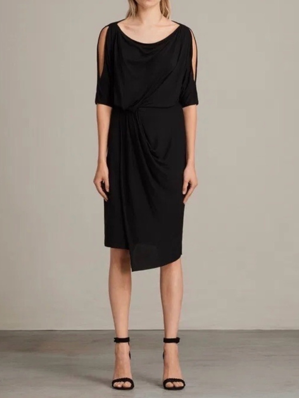 All Saints Black Knot-Detail Midi Dress